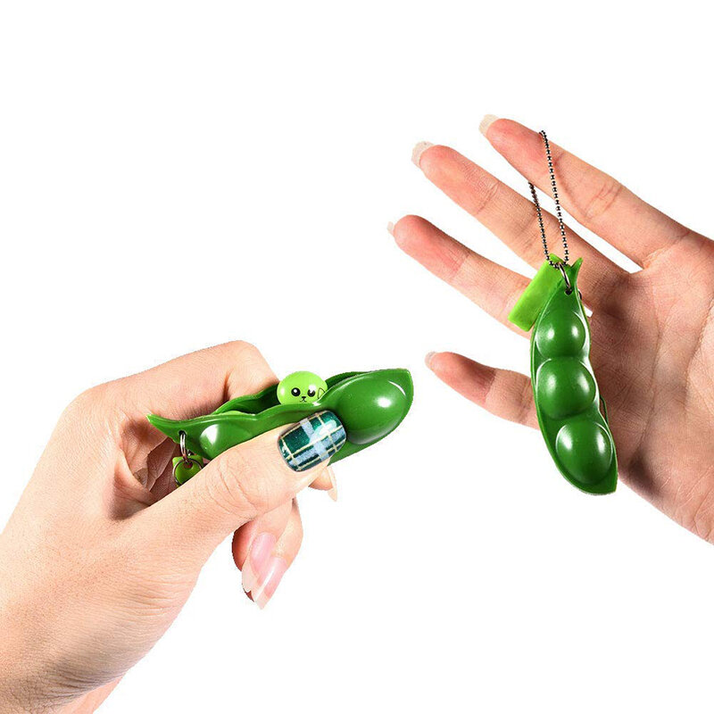 2Pcs Peapod Fidget Toy Squeeze A Bean Edamame Pea Keychain Keyring Extrusion Soybean Tactile Feeling Release Pressure Accessory