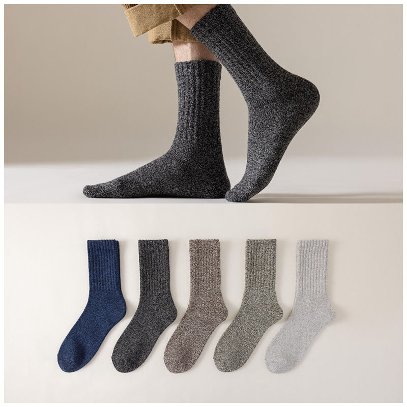 Chaussettes en laine épaissie pour hommes, chaussettes mi-tube en peluche, document solide, degré d'odeur polyvalent, automne et hiver, 5 paires