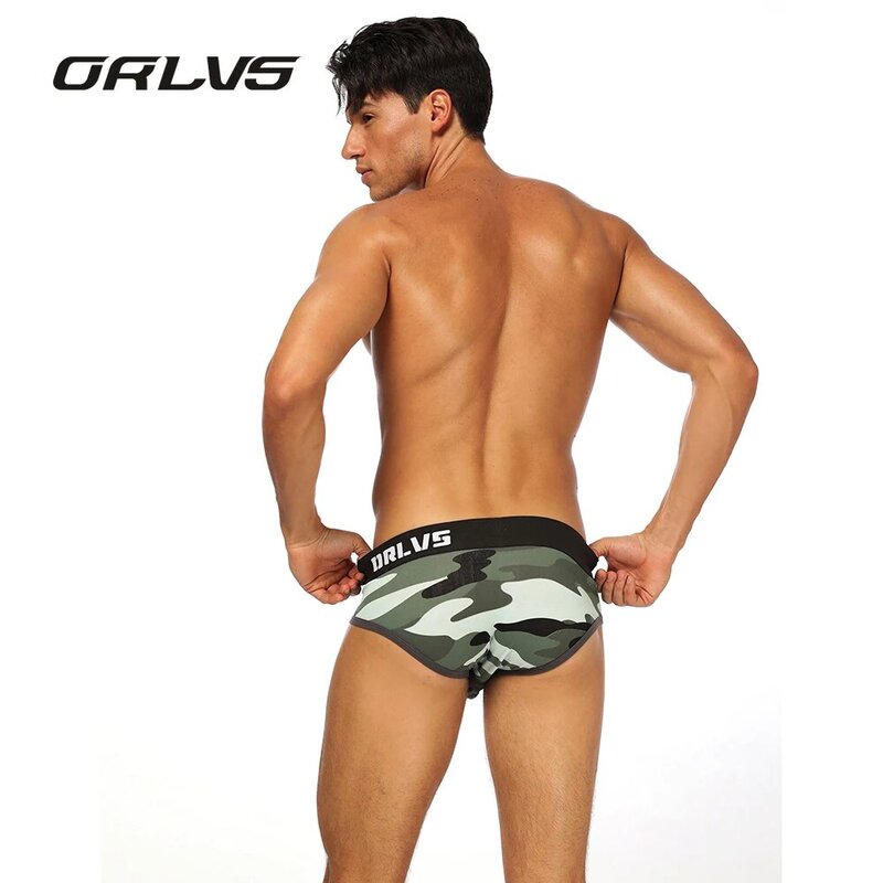 ORLVS-Roupa Interior De Algodão De Camuflagem Para Homens, Cuecas Sexy, Calcinhas Deslizamento, Shorts Gay Sous Vetement