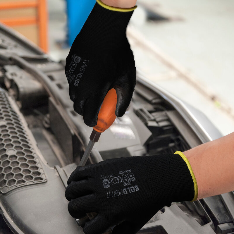 12-Pairs Ultra-Thin Safety Gloves: Superior Grip for Light Tasks - Renovation, Gardening, Cleaning, DIY, Assembly, Repair