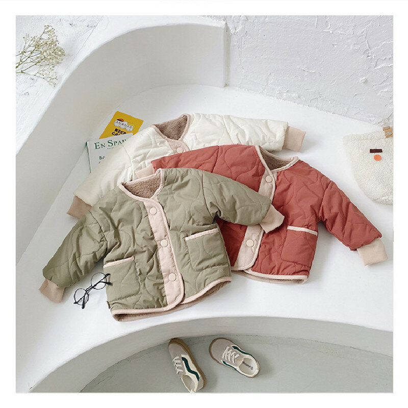 Jaket Bayi Balita Mantel Anak Perempuan Bayi Musim Dingin Bulu Domba Pakaian Dua Sisi Jaket Anak Laki-laki Baju Luar Bayi Katun 1-4Y