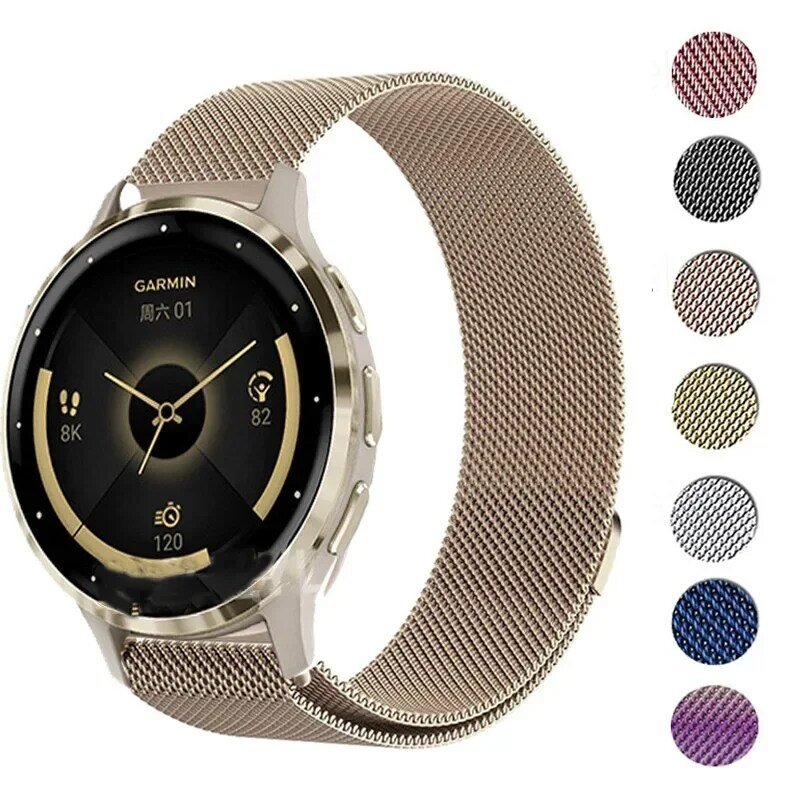 Metalen Band Voor Garmin Venu 3S 2 Plus 2S Sq Band Horloge Vivoactive 3 4 4S Voorloper 245 255S 265 Armband Milanese Loop
