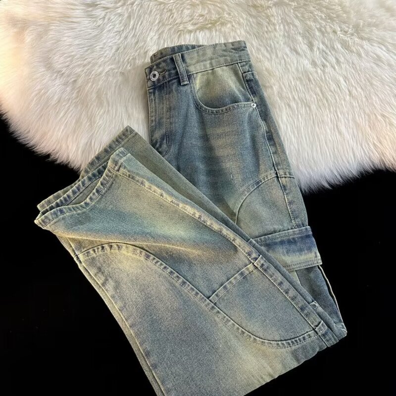Новинка весна-лето 2024 модные ретро брюки в стиле Хай-стрит хип-хоп прямые свободные брюки-трубы мужские повседневные свободные джинсы