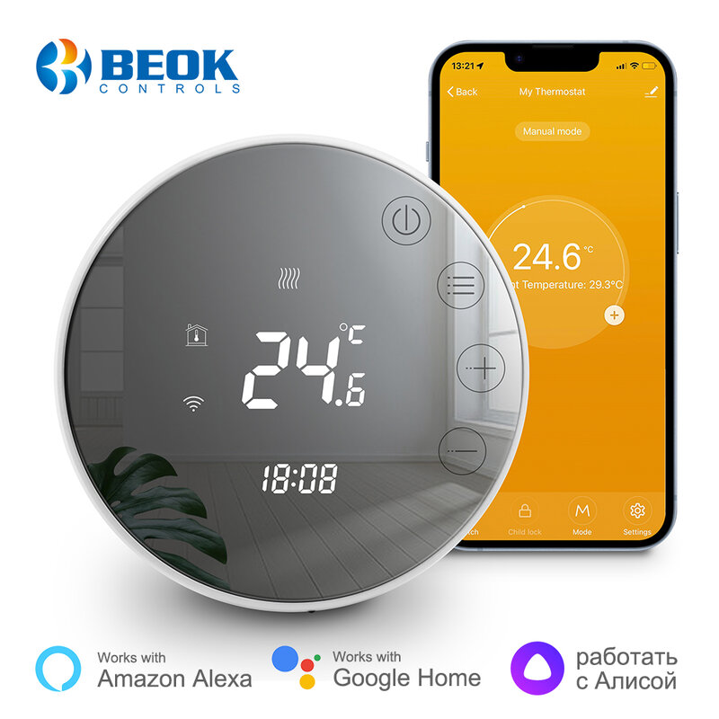 Beok Tuya Wifi Slimme Thermostaat Vloerverwarming Gasketel Temperatuurregelaar Programmeerbaar Werkt Met Alice, Alexa, Google