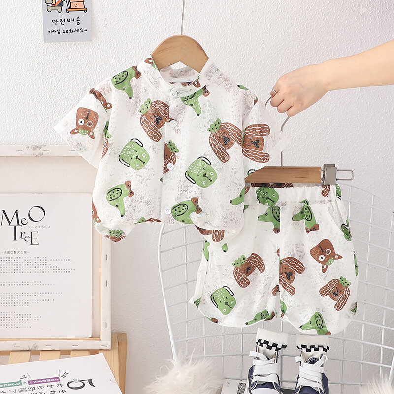 New Summer Baby Clothes Suit bambini Casual Cartoon Shirt Shorts 2 pz/set Toddler Boys abbigliamento neonato Costume bambini tute