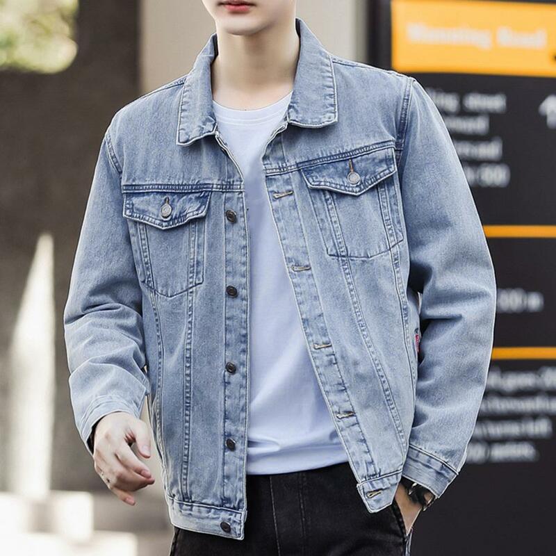 Jaqueta jeans estilo retro-hop masculina com bolsos múltiplos, streetwear solto, casaco de primavera, plus size