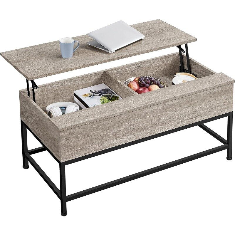 Table basse relevable avec rangement, table basse relevable fendue pour salon, table centrale en bois pour petits espaces