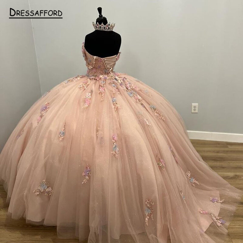 Princess Quinceanera Dresses 2023 Off Shoulder Beads Crystal Appliques Birthday Prom Party Sweet 16 Gowns Corset