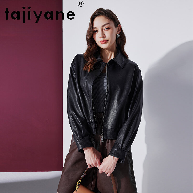Tajeyane-Chaqueta de cuero auténtico para mujer, abrigo corto de piel de oveja auténtica curtida, de alta calidad, estilo Retro, a la moda, 2023