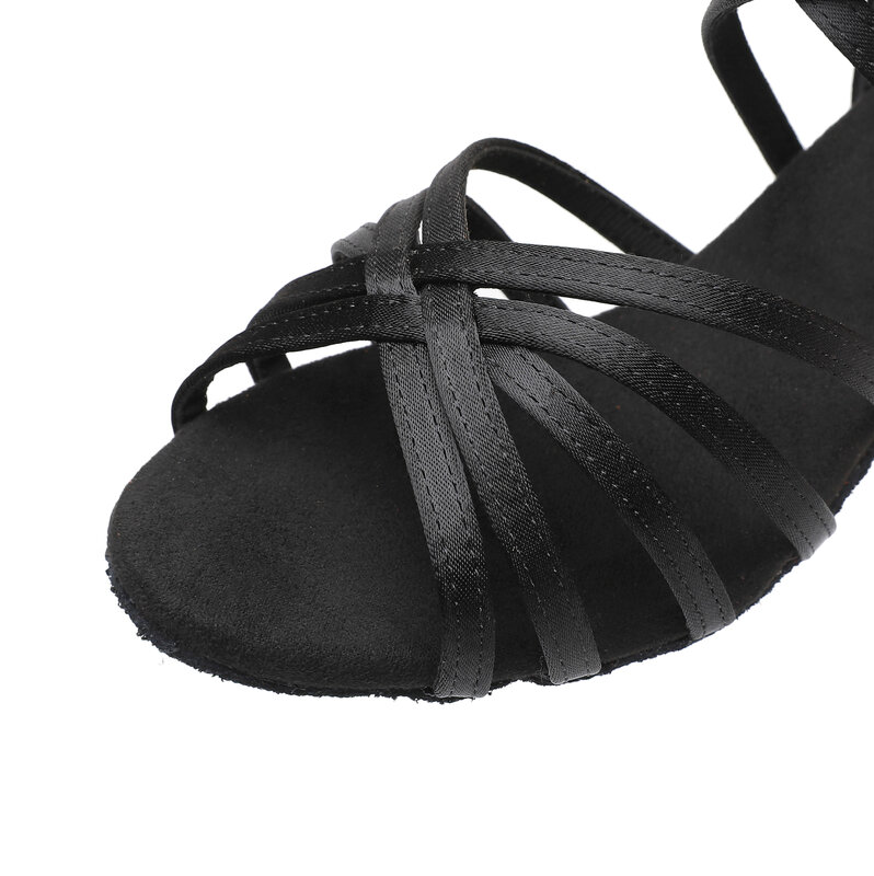 รองเท้าเต้นซัลซ่าแทงโก้สำหรับผู้หญิง, รองเท้าเต้นรำละตินแบบมืออาชีพสำหรับฤดูร้อนพื้นรองเท้านุ่มส้นสูงกำมะหยี่ปานกลาง