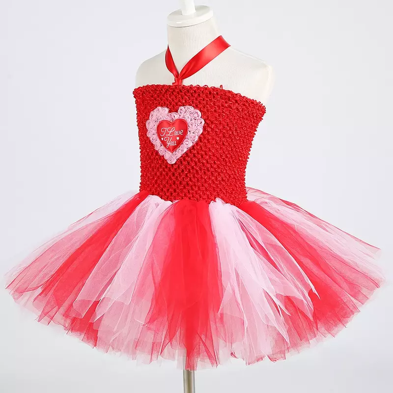 Robe Tutu à fleurs pour filles, tenue de princesse en Tulle, rouge et blanc, pour noël, nouvel an, saint-valentin