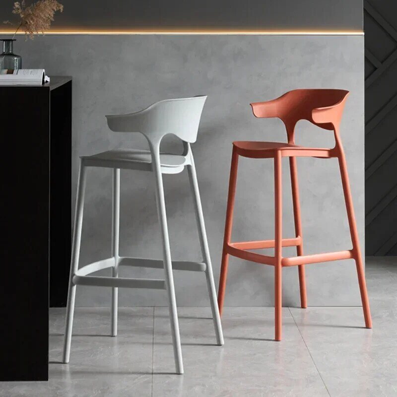 Nordic Simple Bar Stools Modern Minimalist Plastic Chairs for Bar Kitchen Stackable High Stool with Backrest Space-Saving Design