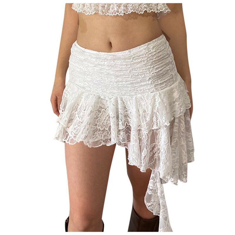Женская модная повседневная Однотонная юбка в балетном стиле, необычная мини-юбка с высокой талией, кружевная Милая многоярусная юбка