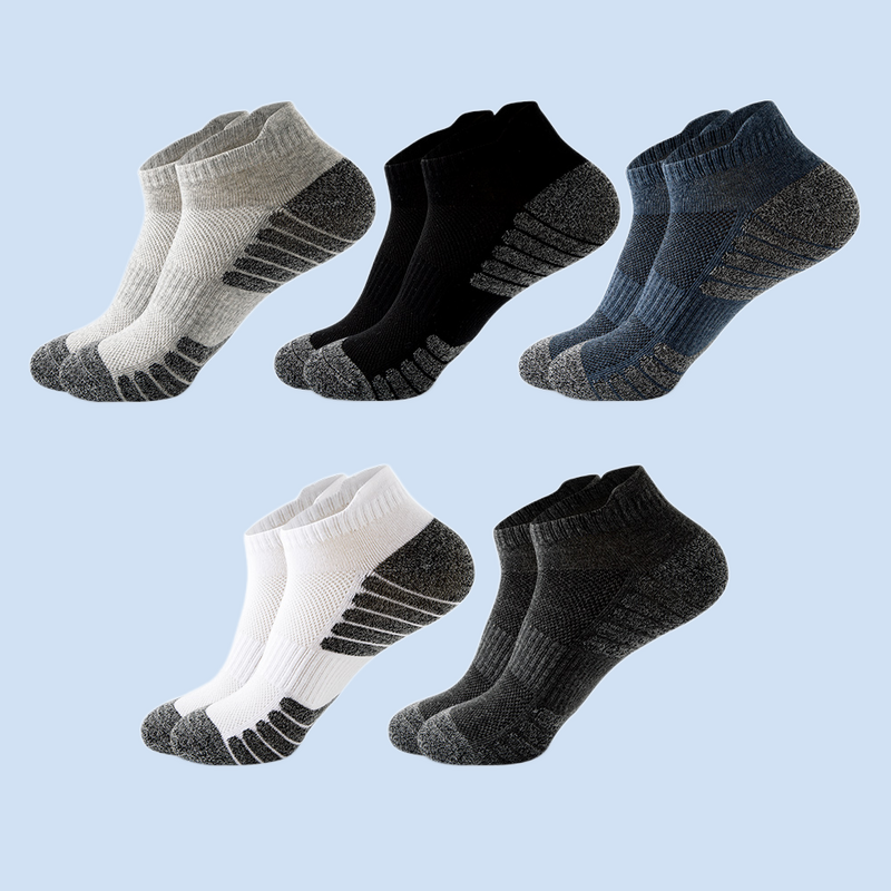 ถุงเท้ากีฬาข้อต่ำถุงเท้ากีฬาข้อสั้นระบายอากาศได้ดีถุงเท้ากันกระแทกสำหรับผู้ชายผู้หญิงถุงเท้า5คู่/ล็อต