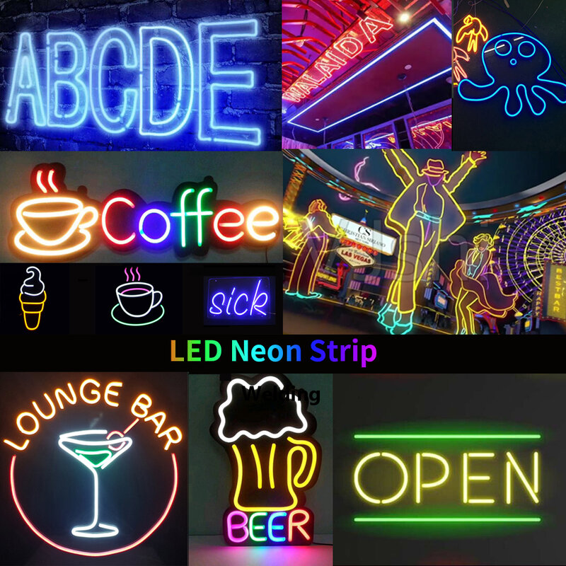 DC 12V LED Neon Strip Rope Lights Neon Sign 6X12mm Flexible Light 2835 120LED/m With 2pin Wire IP67 Waterproof Decoration Home