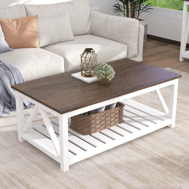 Farmhouse Coffee Table Rustic Vintage Living Room Table With Shelves Center Tables for Rooms Furniture Modern Design Teble Café