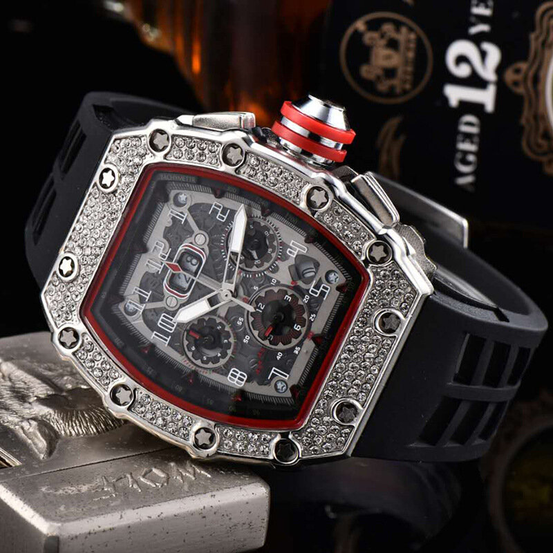 Limited Edition Diamond Wijzerplaat Jong En Succesvolle Mannen Horloge Top Brand Luxe Volledige Functie Quartz Horloge Siliconen Band