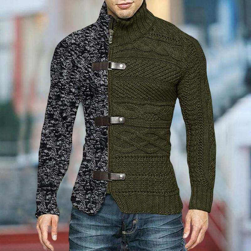 Модный мужской свитер, пальто, мужской зимний свитер с высоким воротником и пряжкой, пальто, мужской свитер контрастных цветов, пальто