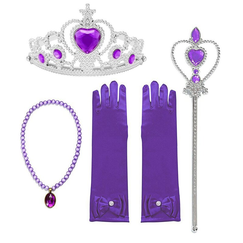 Disney-Ensemble de bijoux de couronne de baguette de gants de princesse, tresse de perruque de Raiponce, vêtements de robe de princesse, accessoires de cosplay