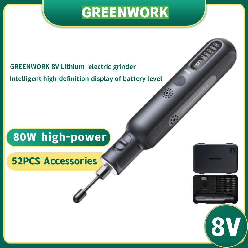 Greenworks 8 فولت طاحونة صغيرة 52 قطعة 80 واط الكهربائية طحن النقش اللاسلكي متغير السرعة بطارية ليثيوم أدوات كهربائية شاحن USB