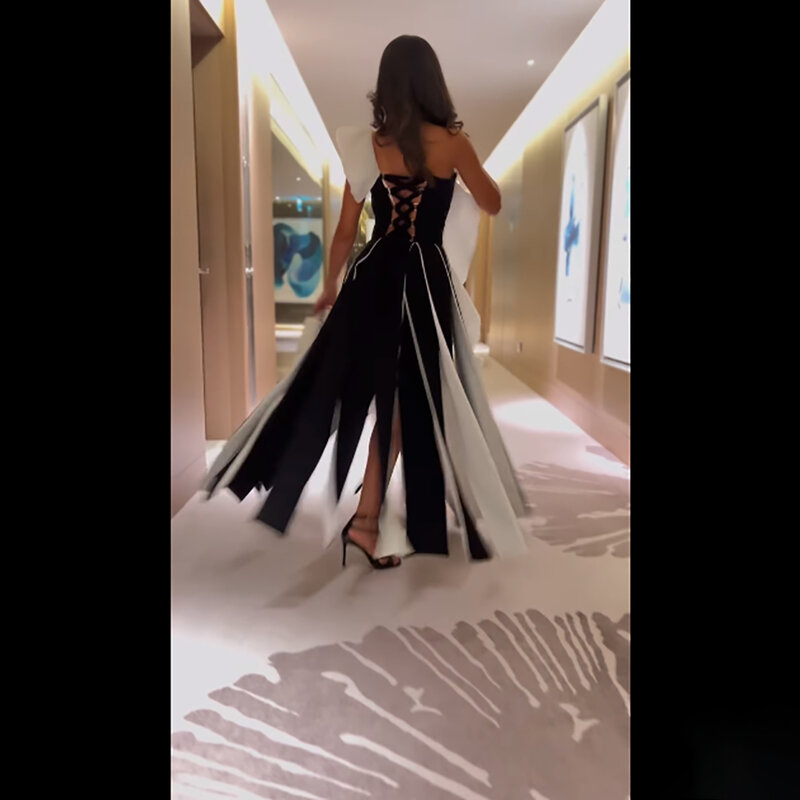 MOBUYE gaun pesta wanita, gaun pesta elegan modis malam lengan pendek bahu tunggal A-Line Dubai 2024