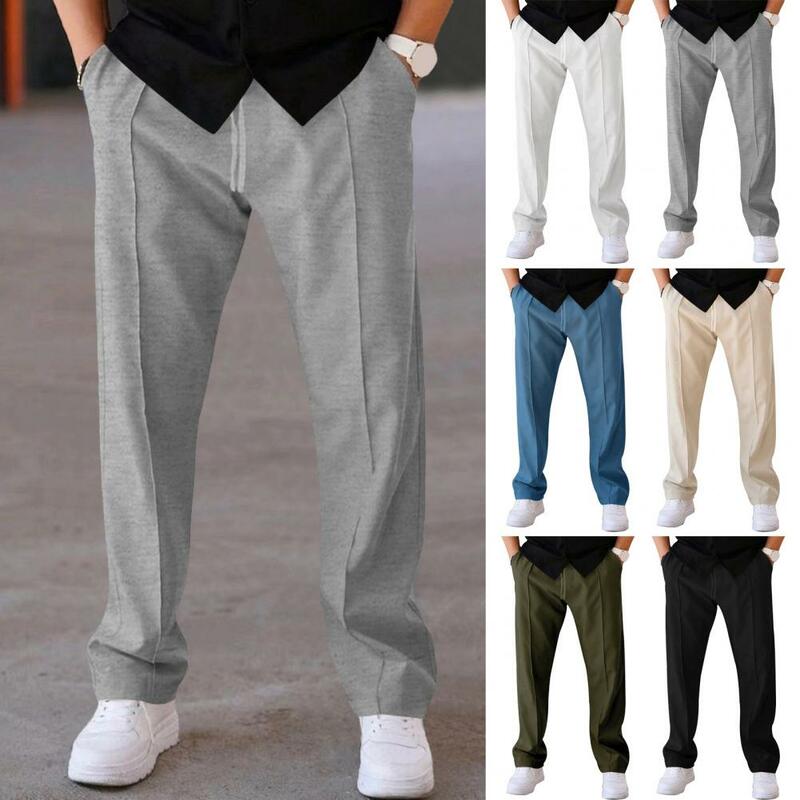 Pantalones elegantes de Color sólido para hombre, traje con cordón, pantalones de negocios de pierna ancha, pantalones de Color sólido con elástico