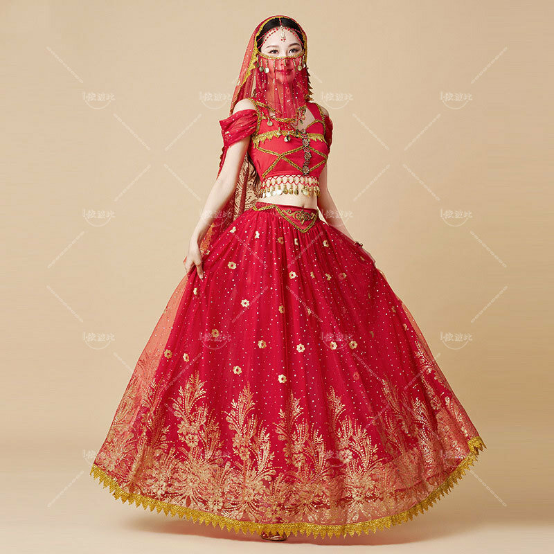 Conjunto de Top de danza del vientre para mujer, ropa india de Halloween, ropa de Bollywood
