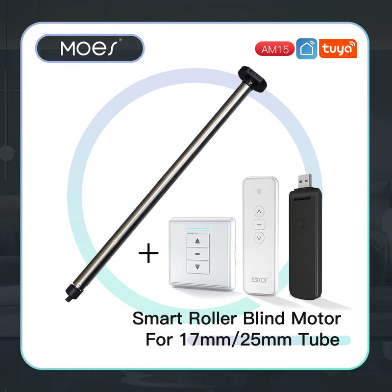 Automático Tubular Roller Blind Motor, controle remoto para 17mm, 25mm Tube, motorizado sombra cega elétrica, RF433, AM15, Novo