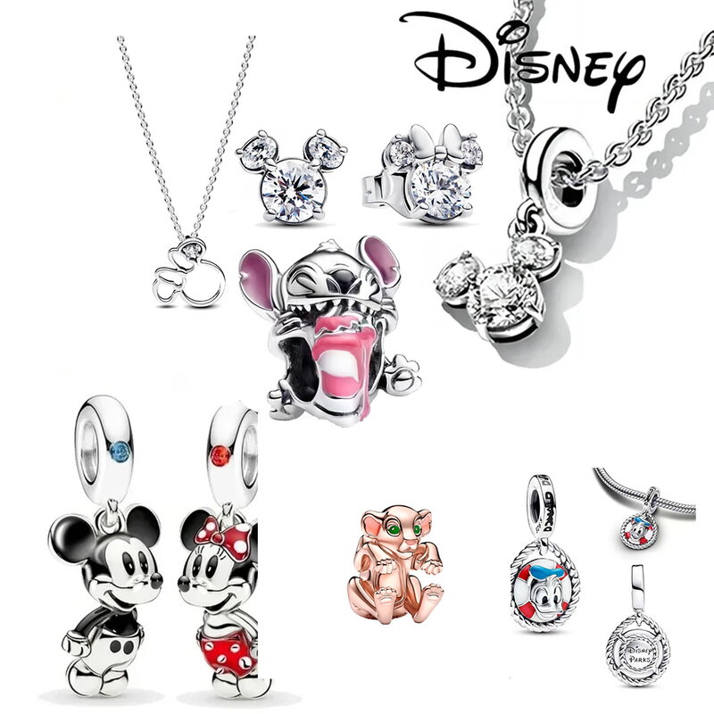MINISO Disney Stitch Minnie Mickey Mouse pesona menjuntai cocok gelang Pandora Perak 925 pesona untuk liontin hadiah perhiasan