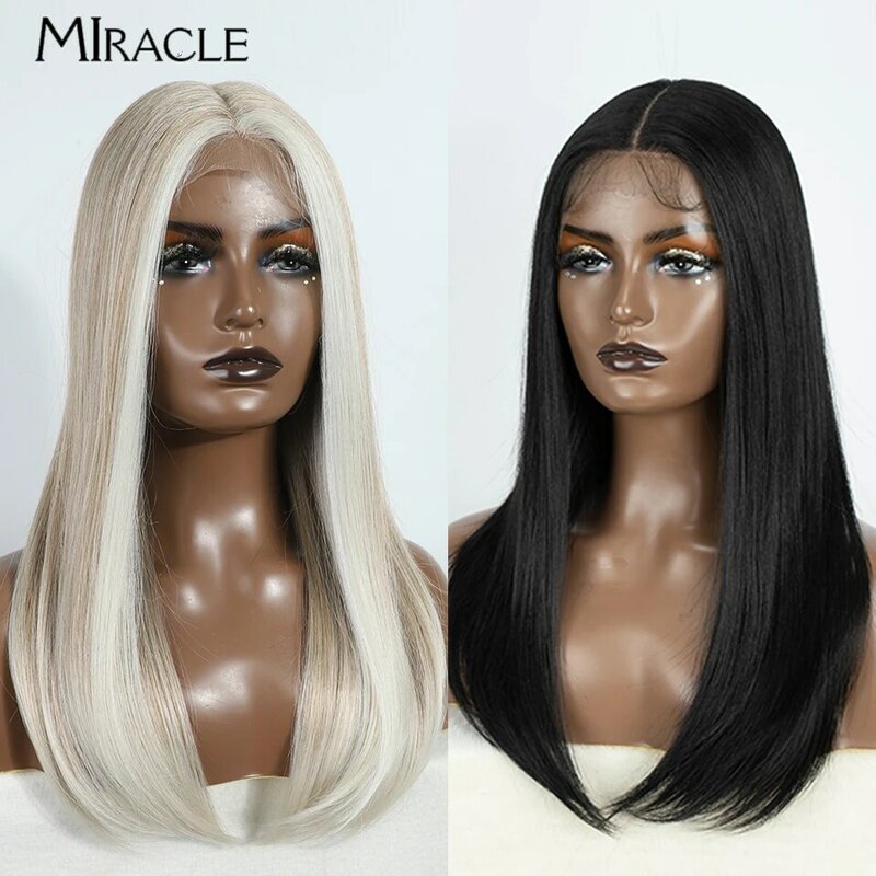 MIRACLE-Perruque Synthétique Blonde Ombré pour Femme, Perruques en Dentelle Droite Douce, Degré de Chaleur, Faux Cheveux Cosplay, 22 en effet