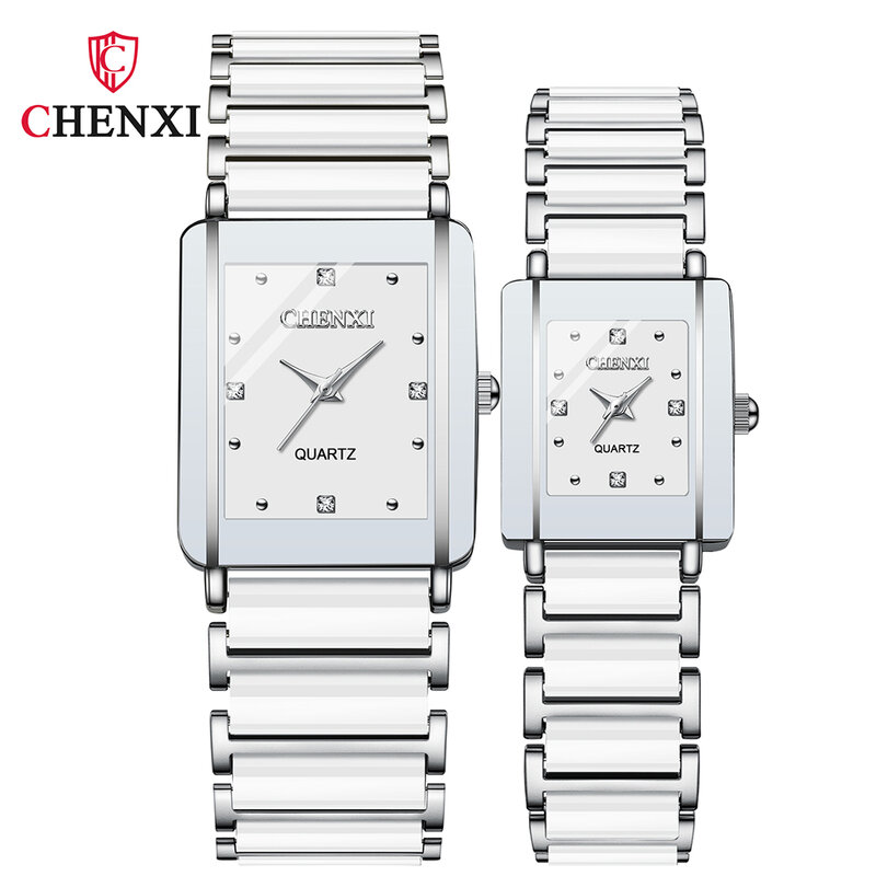 Часы CHENXI парные для женщин и мужчин, керамические уникальные наручные часы с браслетом, модные повседневные женские квадратные часы, подарки, часы для влюбленных