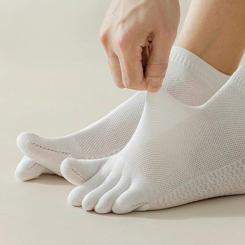 ถุงเท้าผู้ชาย5คู่สำหรับฤดูร้อน, ถุงเท้าผ้าฝ้ายเนื้อนุ่มระบายอากาศได้ดีถุงเท้าซับเหงื่อถุงเท้าห้านิ้วแยกนิ้วสำหรับกีฬากลางแจ้ง
