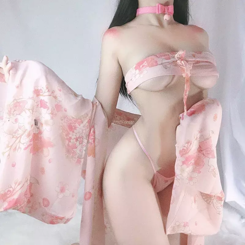 العاطفة دعوى اليابانية كيمونو مثير الملابس الداخلية لطيف خادمة تأثيري الزي للنساء النمط التقليدي رداء يوكاتا ازياء منامة مجموعة