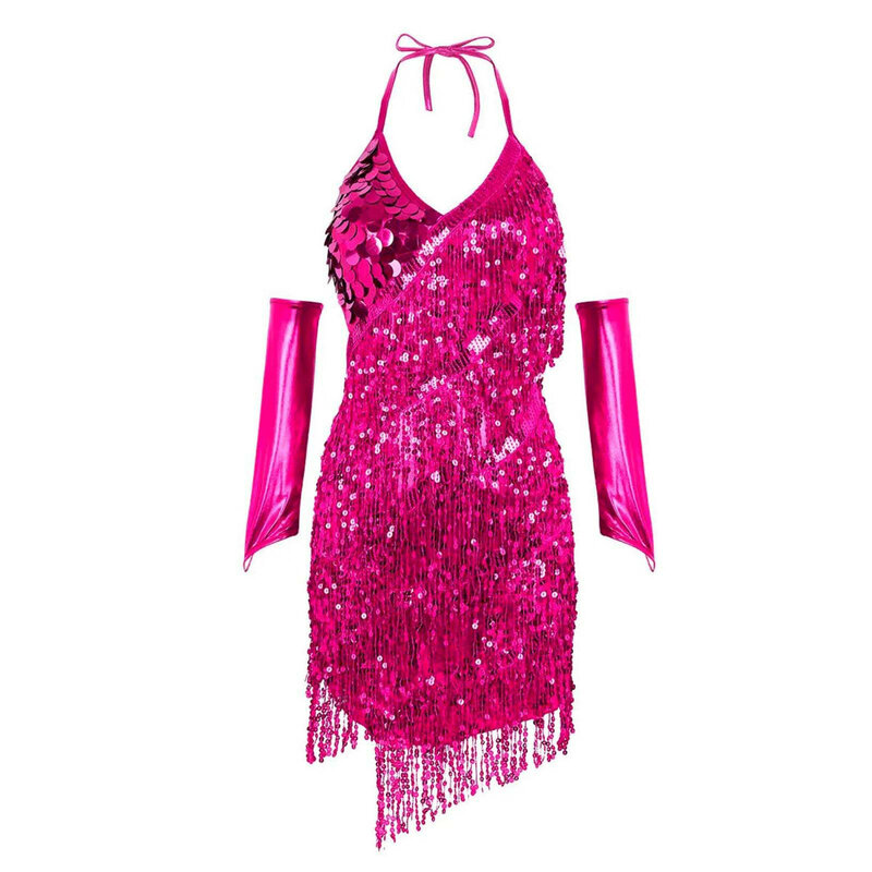Cocktail Dresses 2024 Solid Color Halterneck Glitter Sparkly Sequin Tassel Hip Wrap Bodycon Black Dress For Women Elegant Dress
