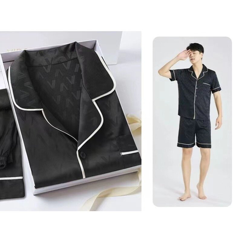 Men pajamas ice silk short sleeve shorts youth thin large size summer can be worn outside the student home suit pajamas for men