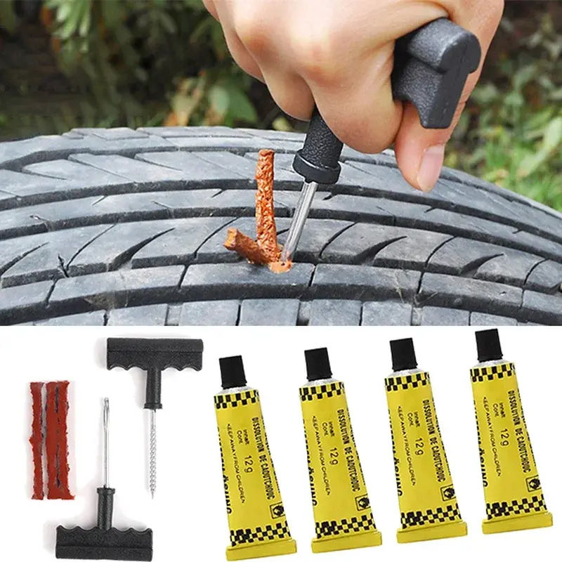 Auto Reifen Reparatur Werkzeug Set mit Kleber Gummi Streifen Werkzeuge für Motorrad Fahrrad Tubeless Reifen Punktion Schnell Reparatur Kit