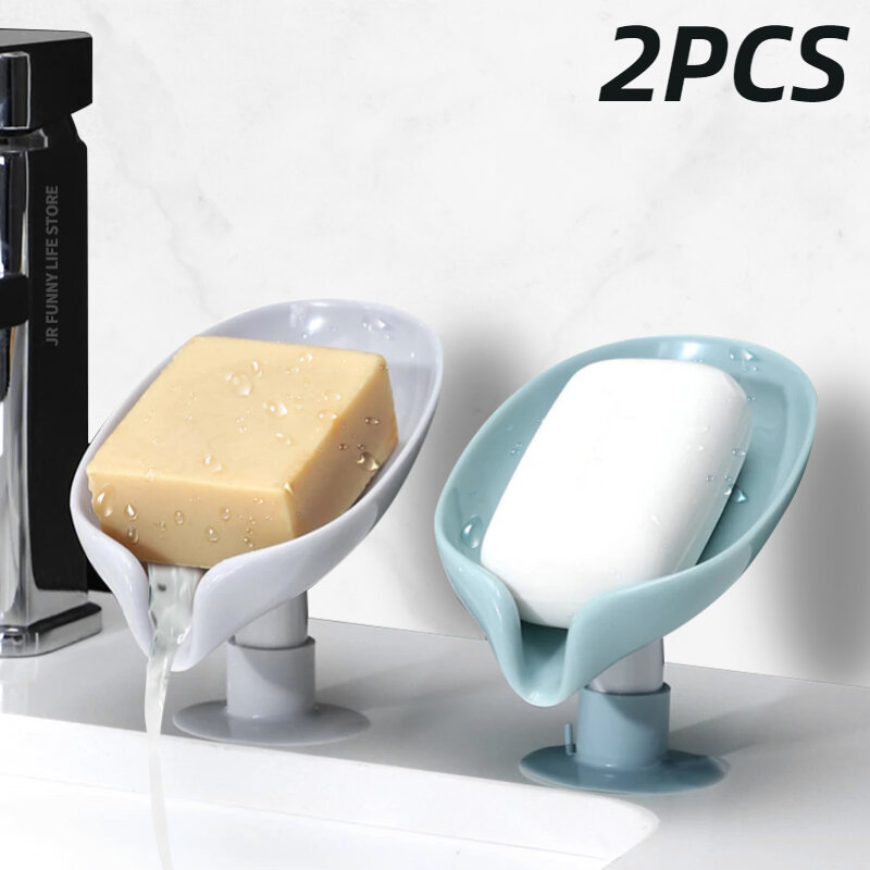 2 Buah Cangkir Isap Sabun Piring untuk Kamar Mandi Shower Portabel Pemegang Sabun Daun Spons Plastik Nampan untuk Dapur Kamar Mandi Aksesori