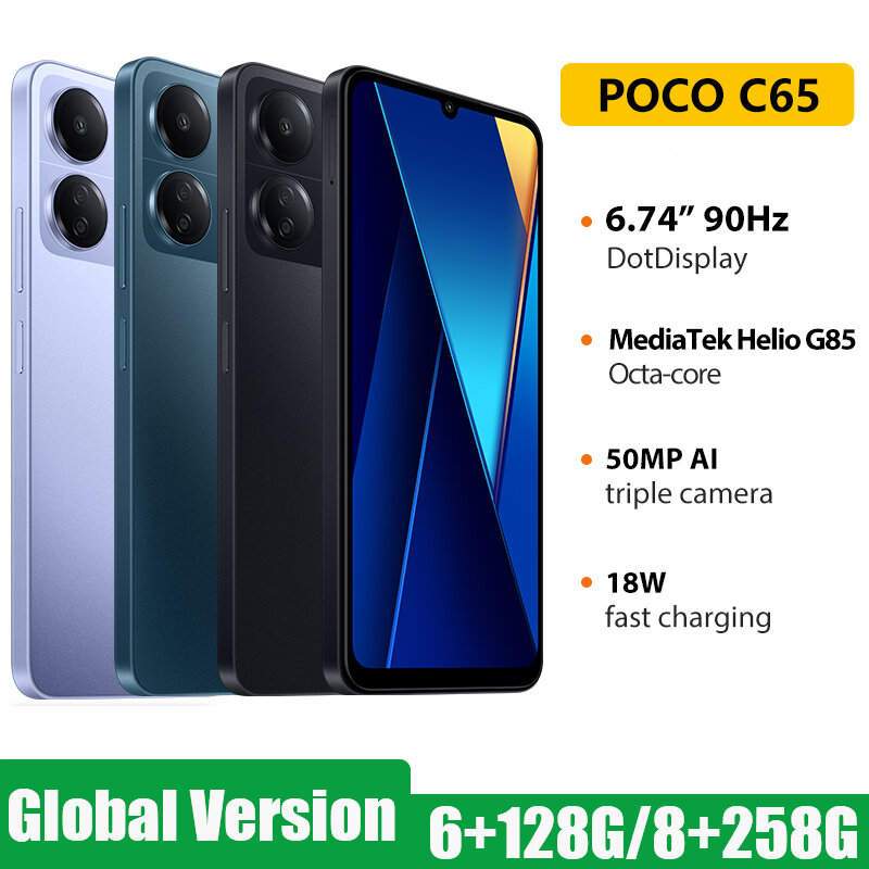 포코 C65 4G 글로벌 버전 스마트폰, MediaTek Helio G85 옥타코어 NFC, 5000mAh 18W 충전, 6.74 인치, 90Hz, 50MP 카메라, 128GB, 256GB