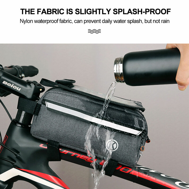 Tas sepeda, bingkai tabung atas depan tas bersepeda tahan air 6.4in casing ponsel layar sentuh tas pak aksesoris Strip reflektif
