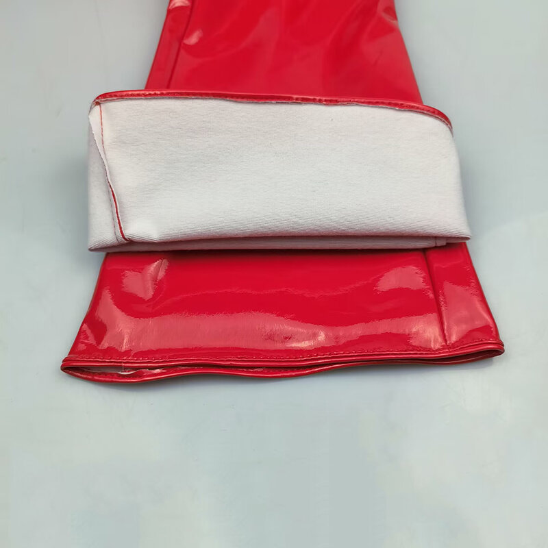 ถุงมือหนัง PU ยาวพิเศษ70cm, ใหม่ถุงมือหนังเทียมสีแดงสดสำหรับปาร์ตี้ไนท์คลับ gratis ongkir