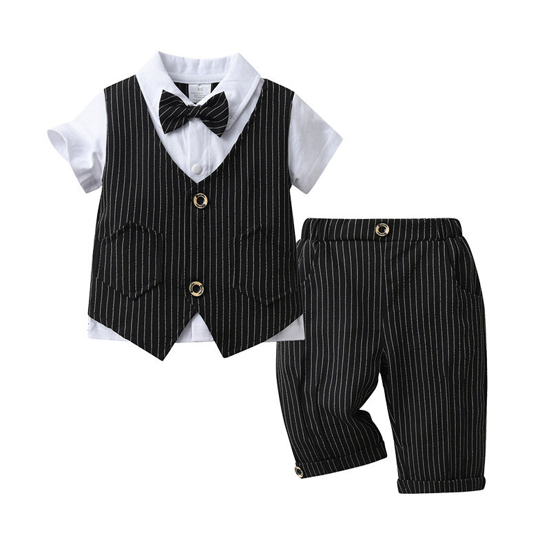 2 Stuks/1Set Baby Jongen Pak Pasgeboren Bruiloft Smoking Formele Outfit Set Baby Zomer Gentleman Verjaardagscadeau 2Pc Kleding