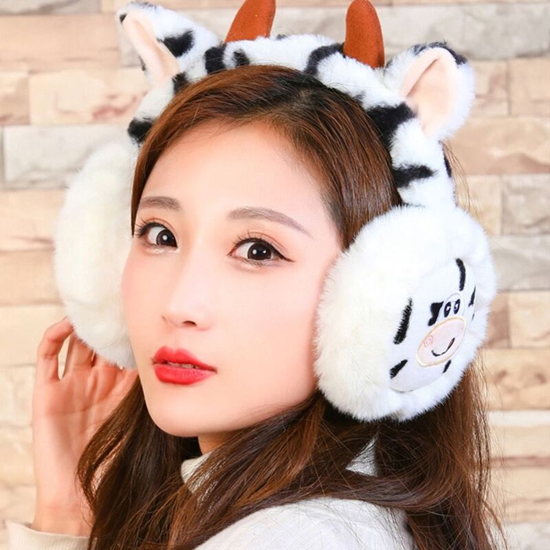Rabbit Ear Spotted Cartoon Animal Earmuffs Girl Cute Plush Windproof Warm Earmuffs Women Lovely Warmer Cold-proof Ear Cover