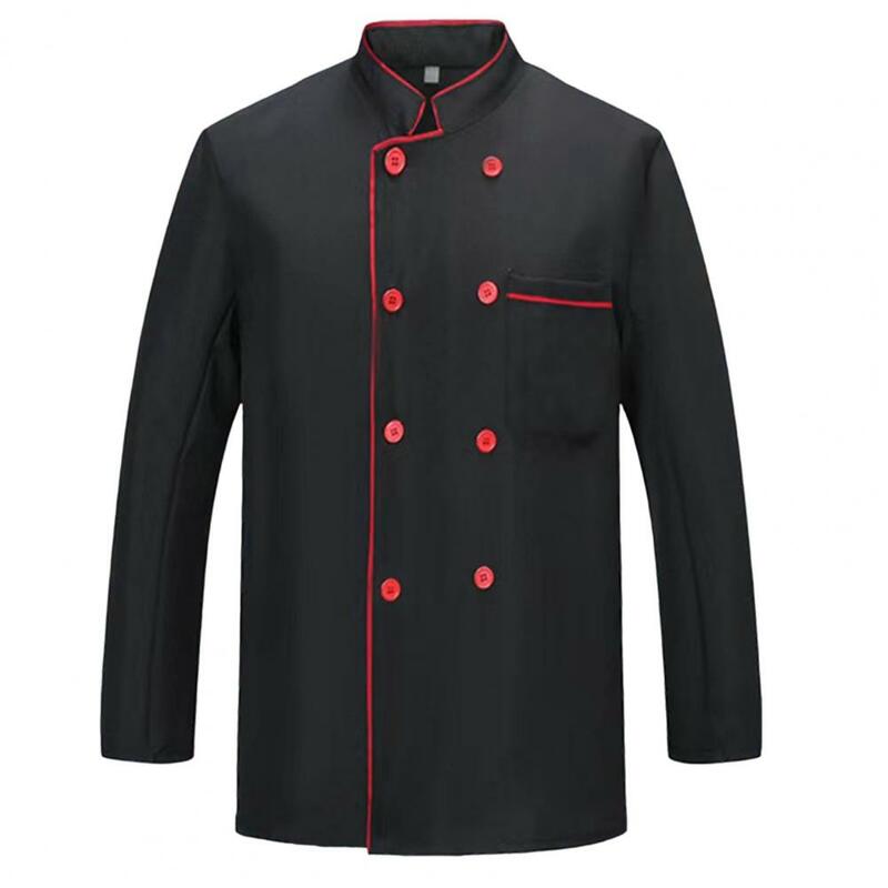 Chef Jacket Button Closure Front Pocket Long Sleeves Stand Collar Lint-free Cooking Clothes Catering Kitchen Chef Uniform Custom