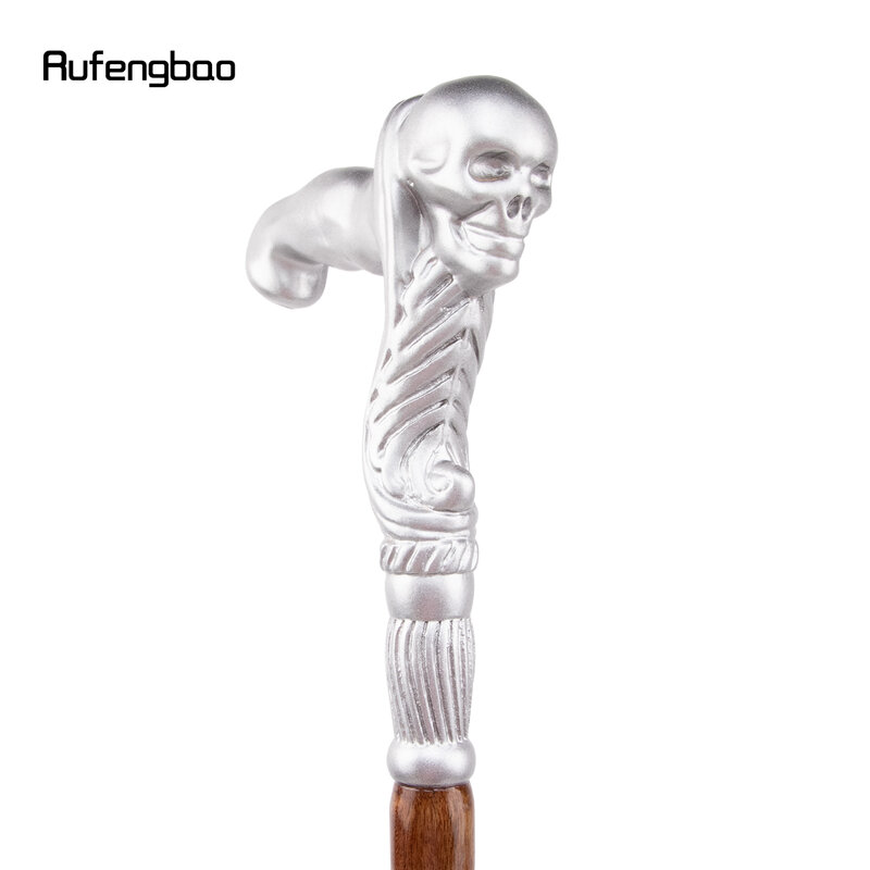 Деревянная одинарная шарнирная модная трость с серебряным черепом, декоративная трость, трость для Хэллоуина, кружевная палочка, 93 см