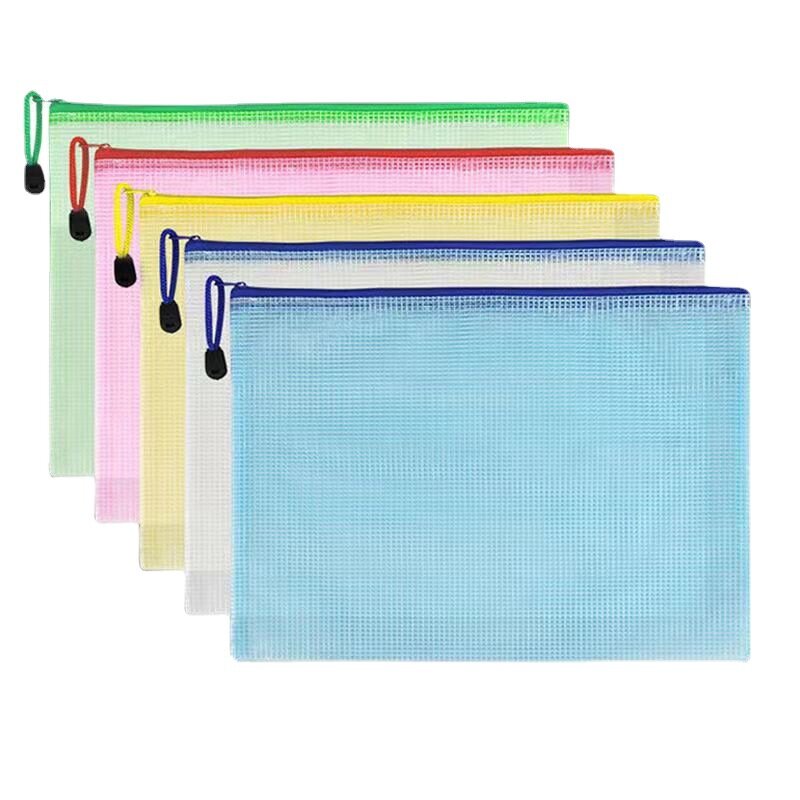 10pcs Mesh Zipper Pouch Document Bag Waterproof Zip File Folders A4 A5 A6 School Office Supplies Pencil Case Storage Bags