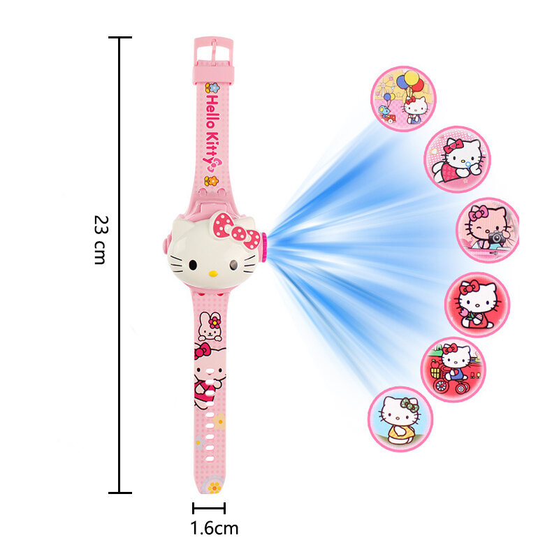 Reloj de Proyección con patrón 3D de Hello Kitty para niñas, Relojes LED Kuromi de dibujos animados, juguetes para niños, reloj de pulsera, regalo