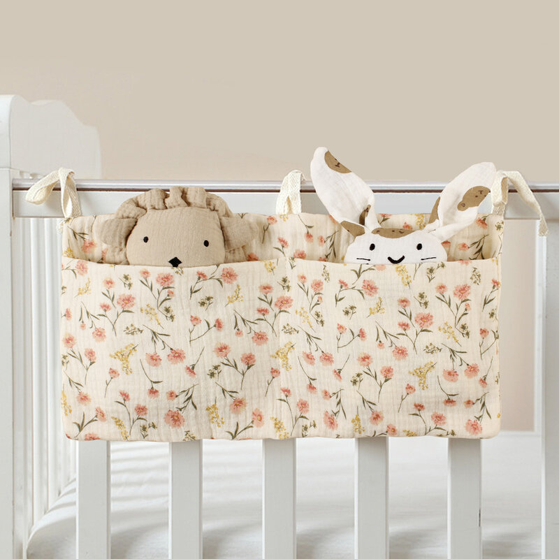 New Cotton Bedside Diaper Bag Cute Baby Disposable Diaper Storage Bag Handbag Boys Girls Baby Crib Bottle Trolley Hanging Bag