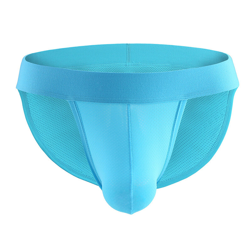 Men Sexy U Convex Pouch Briefs Slit Middle Waist Panties Mesh Breathable Comfortable Underpants Solid Color Knickers Underwear