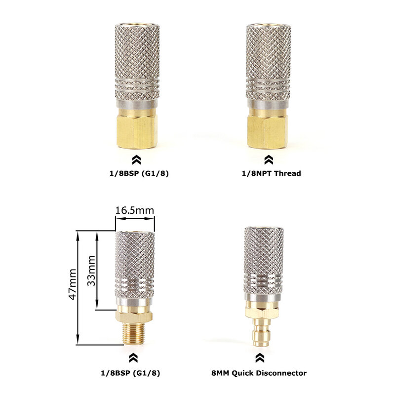 Soquete do adaptador de liberação rápida de carregamento de ar estendido, rosca ou plugue rápido, 1/8NPT, 1/8 BSP(G1/8)
