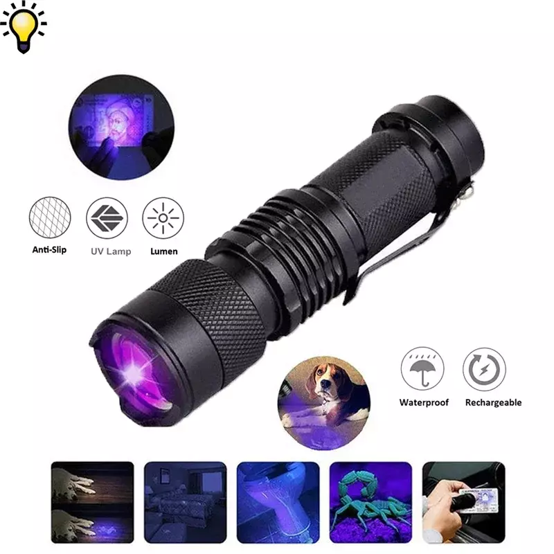 Ultraviolet Led Flashlight For Fishing And Hunting Portable UV Light With Zoom Function Pet Urine Stain Detector Credit Cards